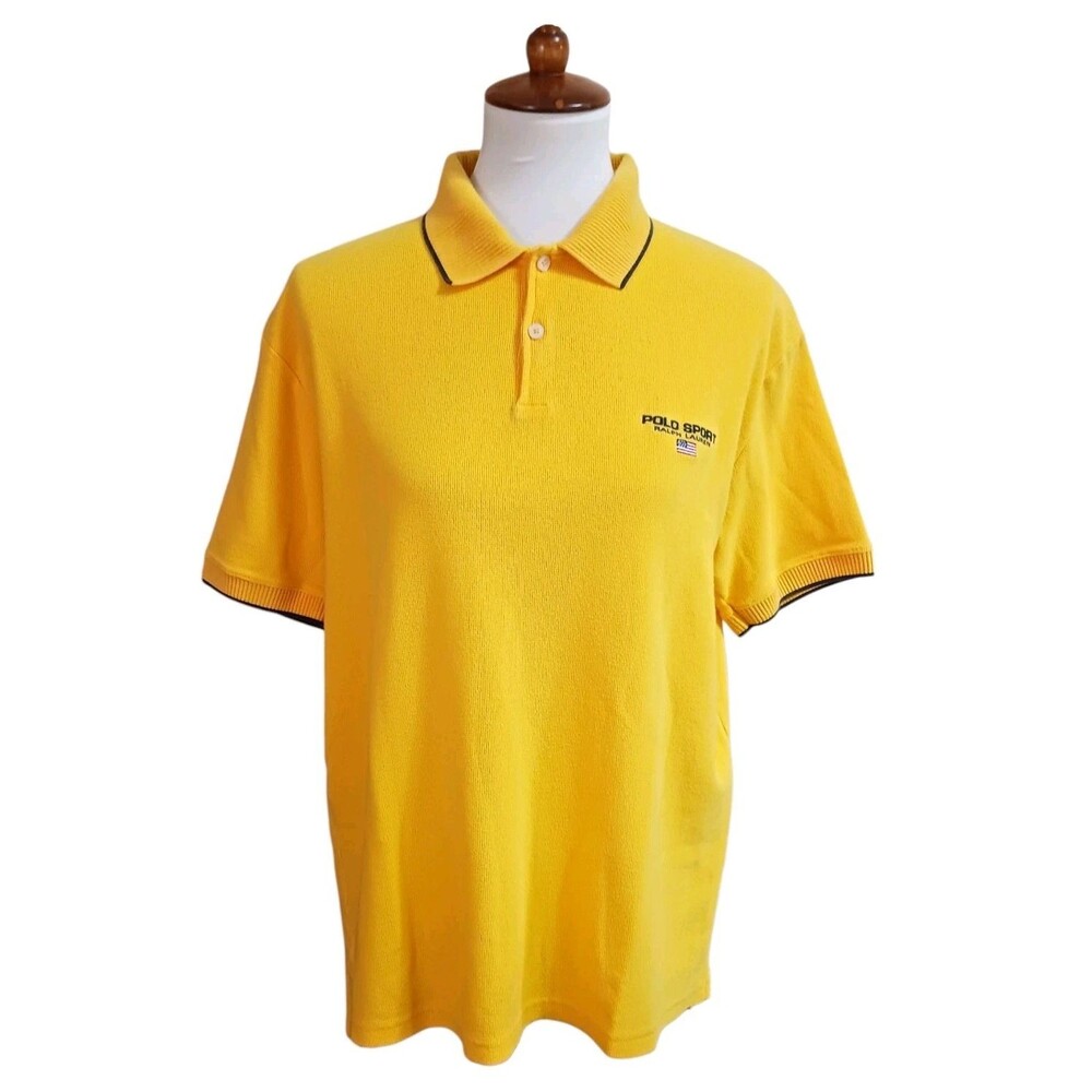 Vtg Polo Sport by Ralph Lauren Golf Shirt Men's Medium Yellow Cotton Waffle Knit